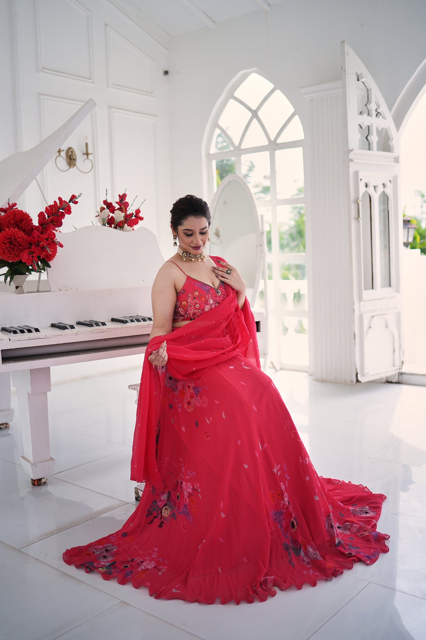 Ruby Blossom Embellished Lehenga Set