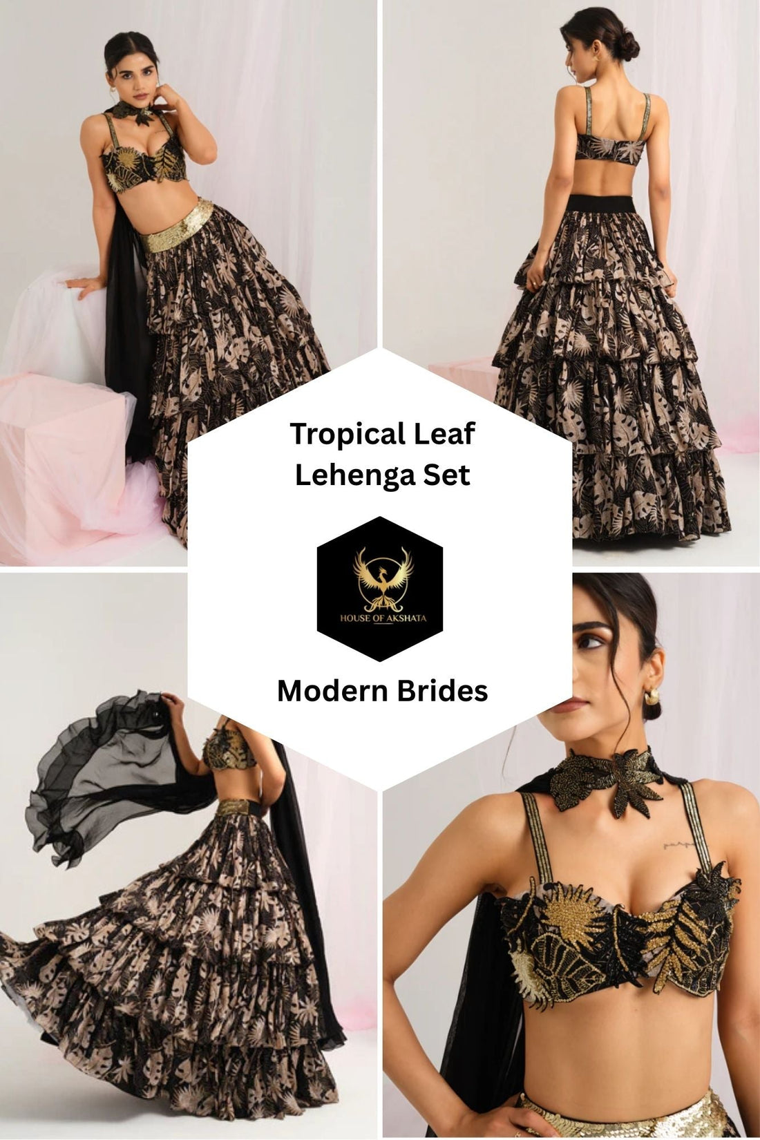 The Secret Behind the Popularity of Black Tropical Leaf Lehenga Sets for Modern Brides