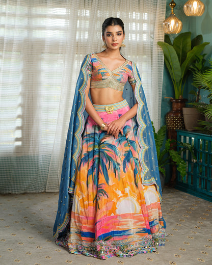 The sky Is Pink Lehenga Set