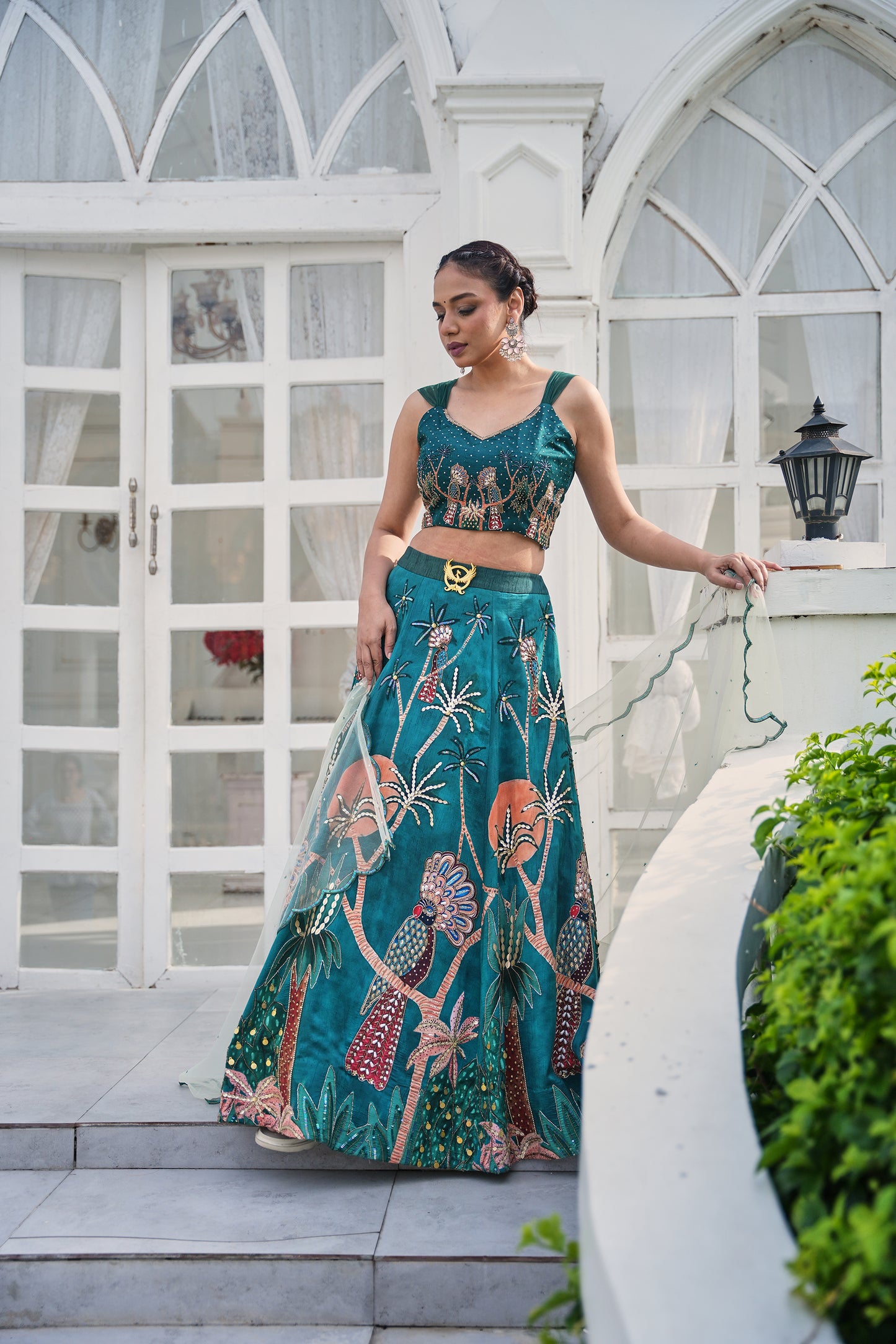 Emerald Oasis Hand-Embroidered Lehenga Set