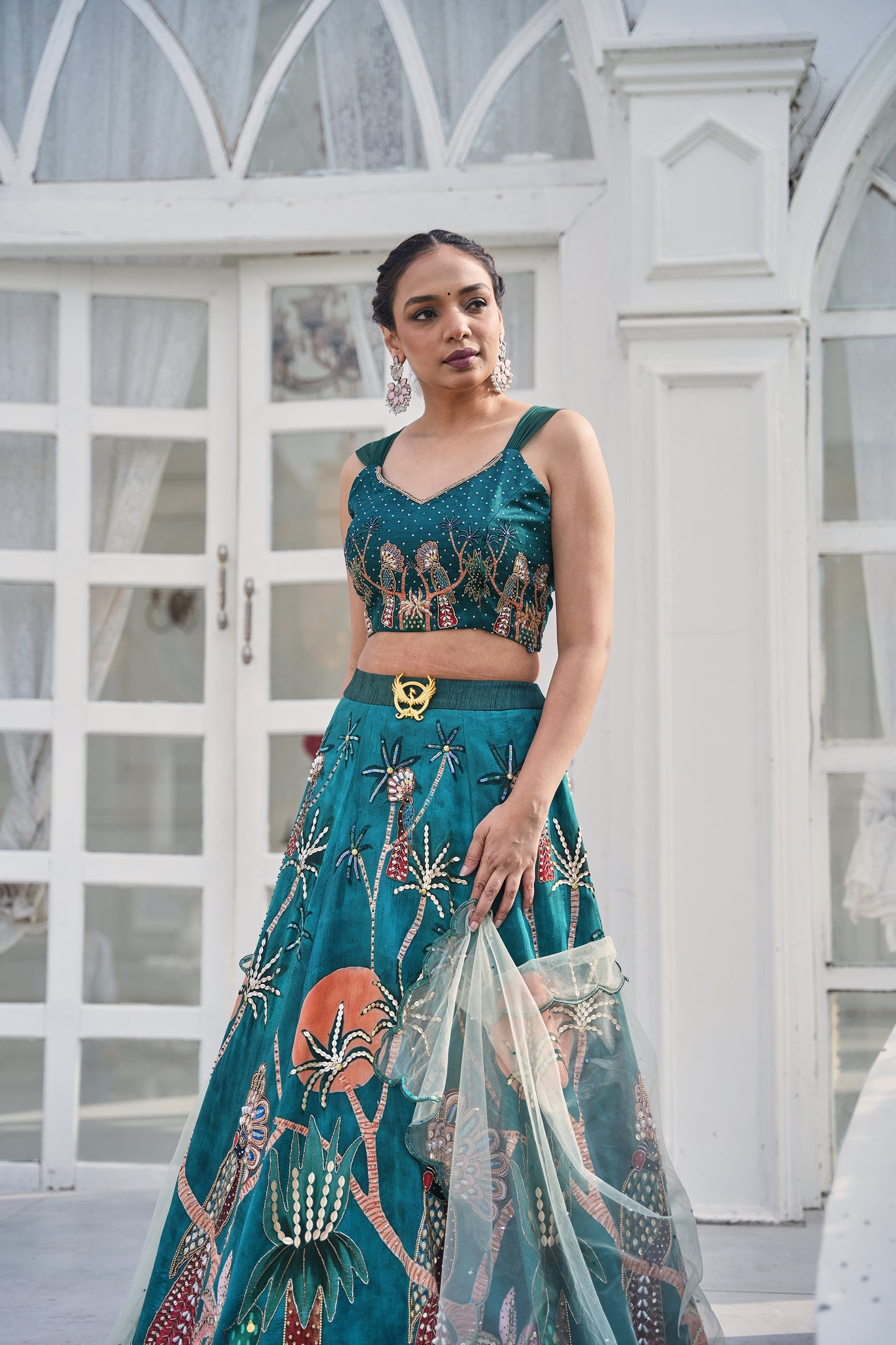 Emerald Oasis Hand-Embroidered Lehenga Set