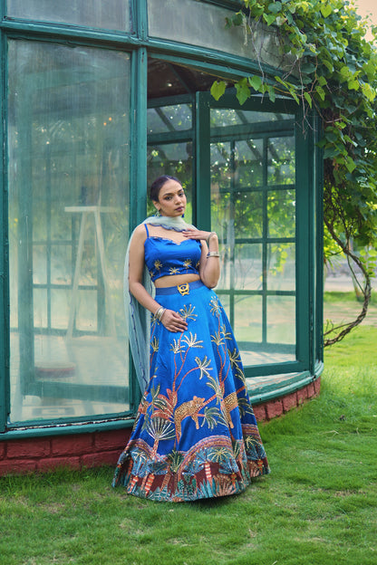 Sapphire Safari Hand-Embroidered Lehenga Set