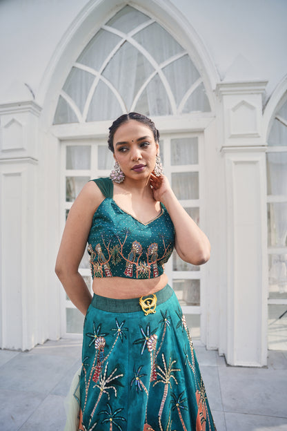 Emerald Oasis Hand-Embroidered Lehenga Set
