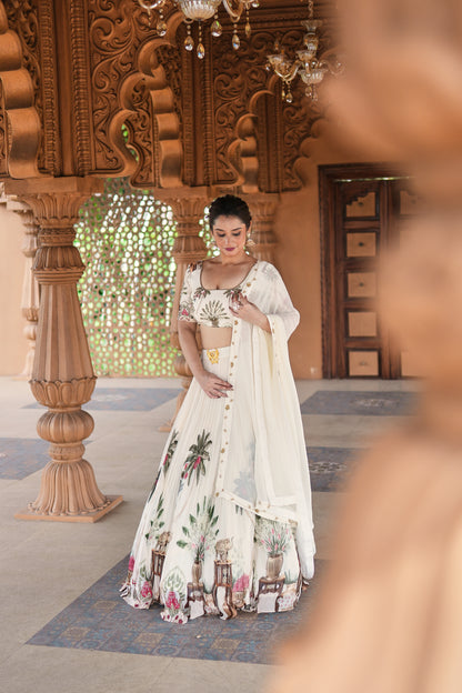 Ivory Botanical Pleated Lehenga Set