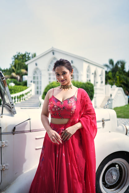Ruby Blossom Embellished Lehenga Set