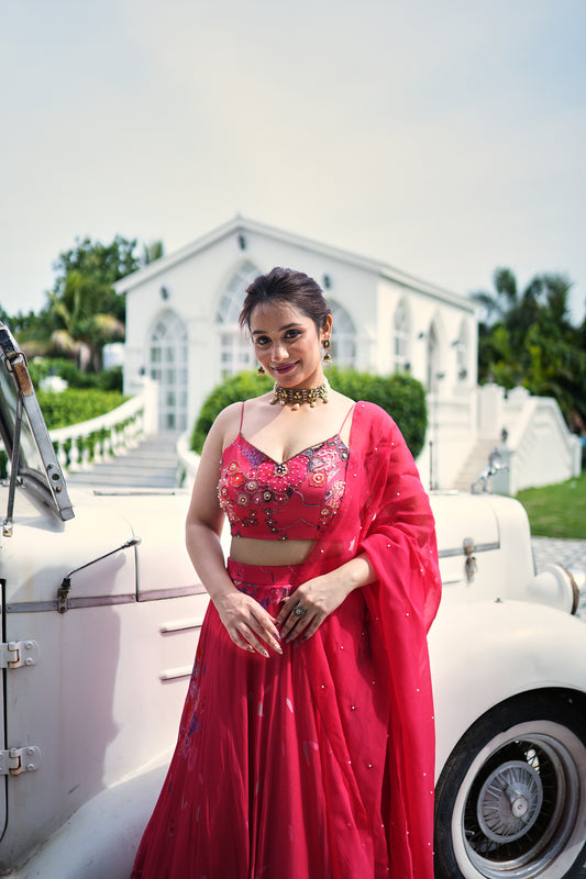 Ruby Blossom Embellished Lehenga Set
