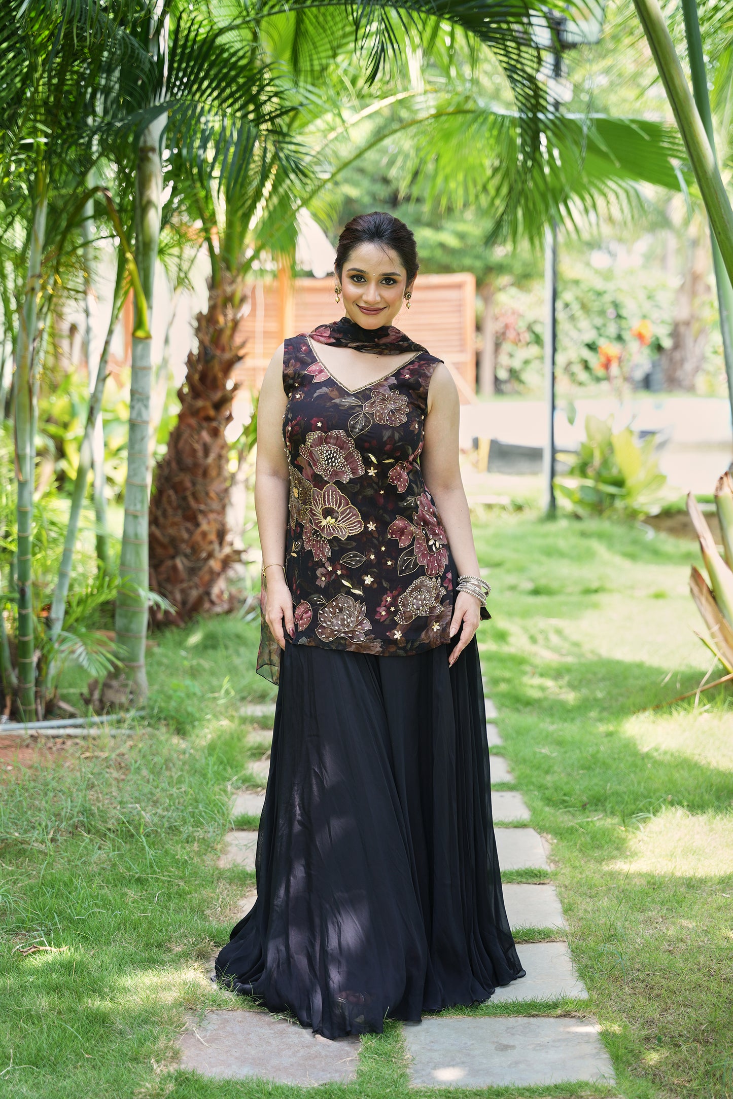 Midnight Bloom Embellished Sharara Set