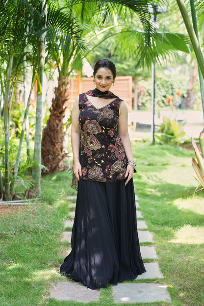 Midnight Bloom Embellished Sharara Set