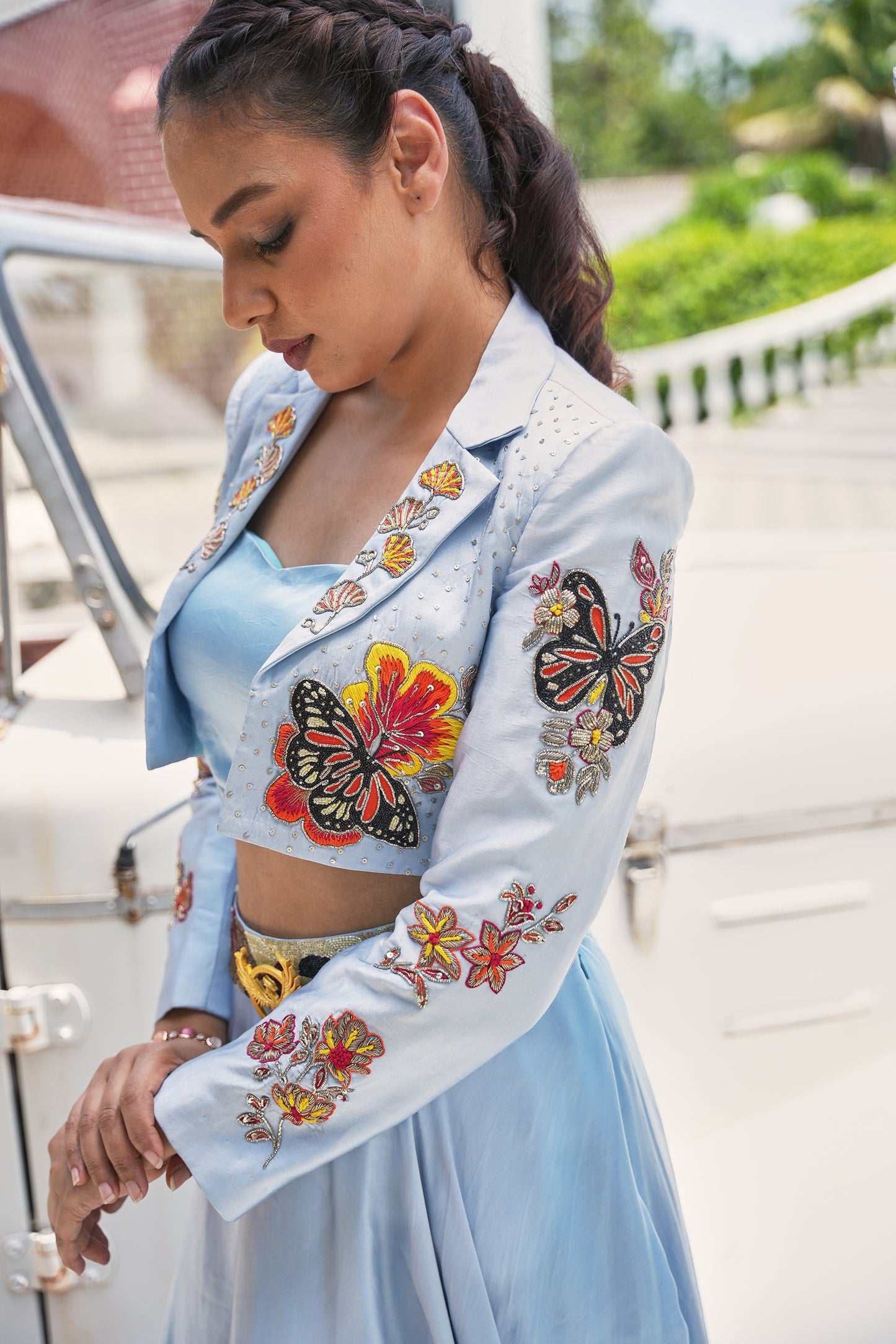 Sky Bloom Embroidered Jacket Lehenga Set